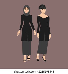 Collection of cute non-traditional wedding bridesmaid with hijab and non hijab woman models in a different dress. Bridesmaids catch flowers. Custom tradition. 