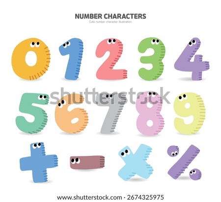 A collection of cute number character illustrations.