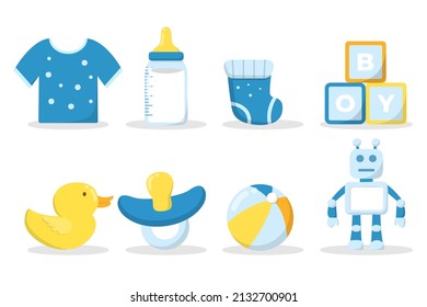 Collection of cute object or items for for little kids in cartoon style, Graphic design for banner, sticker advertising about baby, vector illustration