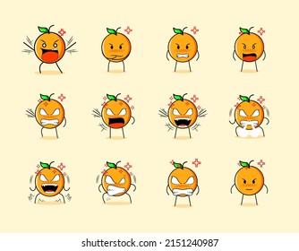 collection of cute orange cartoon character with angry expressions. suitable for emoticon, logo, symbol and mascot