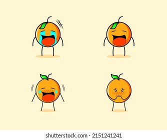 collection of cute orange cartoon character with crying and sad expressions. suitable for emoticon, logo, symbol and mascot