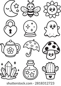 Collection cute outline illustrations