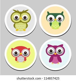Collection of cute owls. Vector illustration