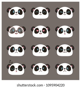 Collection of cute panda face emojis, emoticons