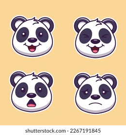 Collection of cute panda head cartoon stickers with various emotions