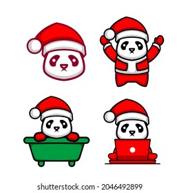 a collection of cute panda illustrations wearing santa claus costumes vector