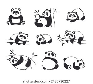 Collection of cute panda with various posing. Vector Illustration