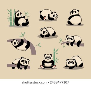 Collection of cute panda with various posing
