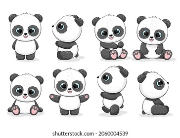 Collection of cute pandas. Vector illustration of a cartoon.