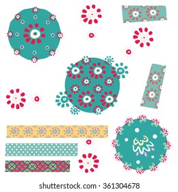 Collection of Cute Patterned Washi Tape Strips,vector illustration