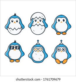 Colección de mascotas lindas de pingüino con contornos