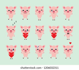 collection of cute pig cartoon vector