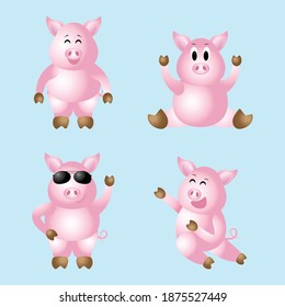 Collection of Cute Pig Cartoon Vector Design Illustration