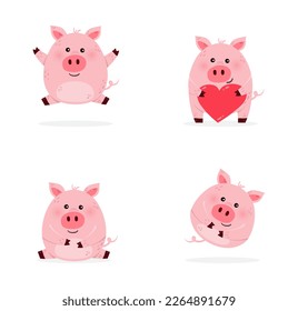 Collection of cute pig characters. Decoration for children. Vector illustration