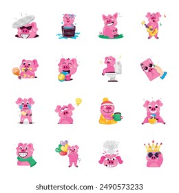 Kollektion von Cute Pig Flat Sticker 
