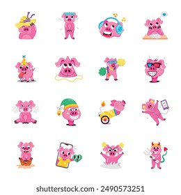 Kollektion von Cute Pig Flat Sticker 
