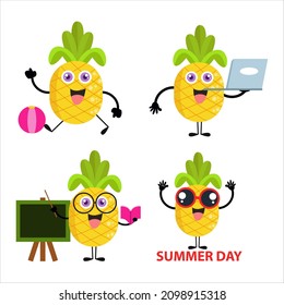 Collection of cute pineapple cartoon illustration characters perfect for logos and more
