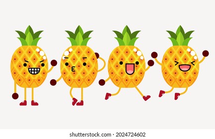collection of cute pineapple character mascot illustration with different pose and facial expression. used for icon, mascot, character and other.