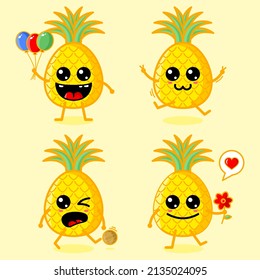 a collection of cute pineapple mascots with different poses