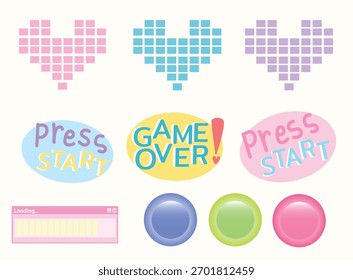 collection of cute pixel heart and game elements. Perfect for gaming themed design, these hearts bring a nostalgic feel 