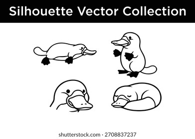 A collection of cute platypus vector silhouettes in various poses, perfect for design projects.