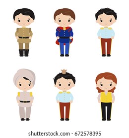 Collection of cute princes on white background.