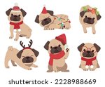 The collection of cute pug dog in flat vector style. Graphic resource about dog for graphic,content , banner, sticker label and greeting card.