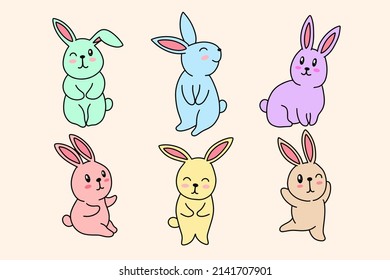 Collection Cute Rabbit Bunny little Kids Baby Animal Cartoon Clipart doodle
