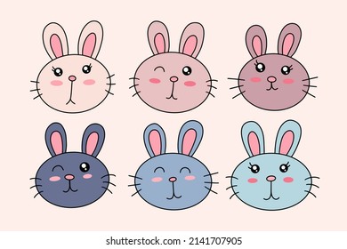 Collection Cute Rabbit Bunny little Kids Baby Animal Cartoon Clipart doodle