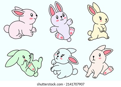 Collection Cute Rabbit Bunny little Kids Baby Animal Cartoon Clipart doodle