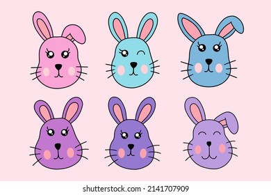 Collection Cute Rabbit Bunny little Kids Baby Animal Cartoon Clipart doodle