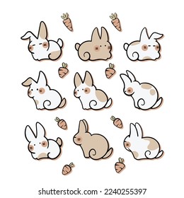 Collection of Cute Rabbit Cartoon Character Icon Vector Graphics 02