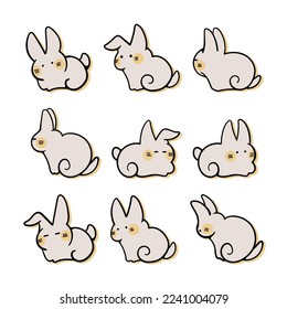 Sammlung von Cute-Rabbit-Cartoon-Zeichensymbol, Vektorgrafik