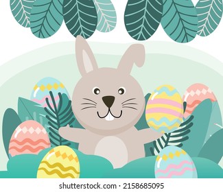 Collection of cute Rabbit and eggs. funny bunny in cartoon character, various style for graphic designer, Happy Easter greeting card,  Vector illustration