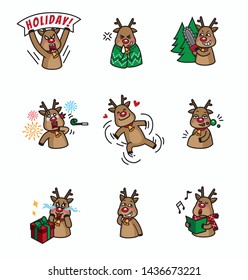 Collection of cute reindeer sets christmas emoji emoticon character