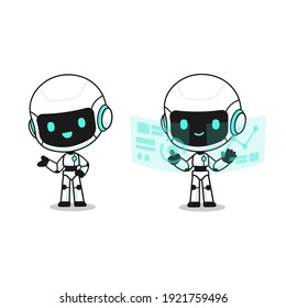 Collection of cute robot in many action, kawaii mascot character for vector illustation