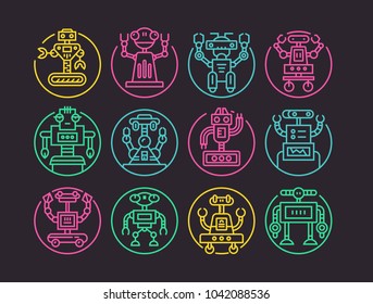 Collection of cute Robots made in line vector style