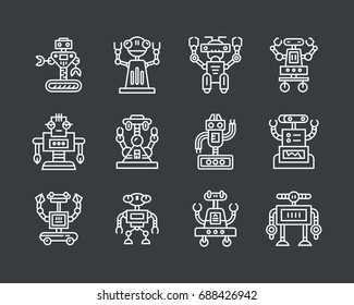 Collection of cute Robots made in line vector style