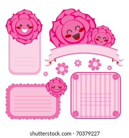 Collection of cute Rose flower template labels in pink