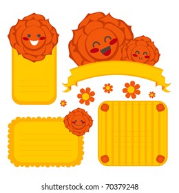 Collection of cute Rose flower template labels in red and orange