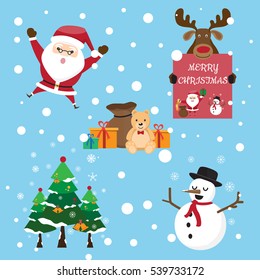 The collection of cute Santa Claus in various postures with gifts and decorations for christmas. vector illustration.