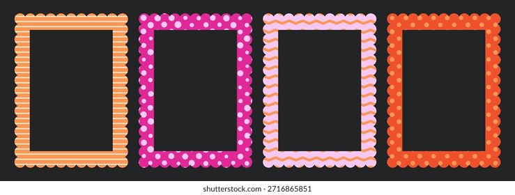 Kollektion von niedlichen Wellenrandrahmen mit Polka-Punkt und Wellenmustern für Grußkartendekoration
