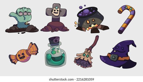 Collection Cute But Scary Halloween Asset Vector Illustration Design Collection