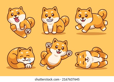 Kollektion des Cute Shiba Inu Cartoon Charakters