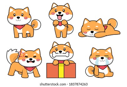 a collection of cute shiba inu vectors with various expressions