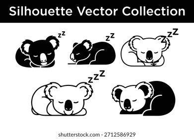 Eine Kollektion süßer schlafender Koalabär-Silhouetten in verschiedenen friedlichen Posen, perfekt für tierische Designs.