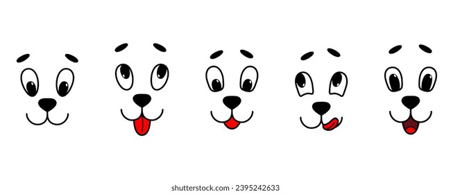Collection of a cute smiling dog faces. Vector illustration
