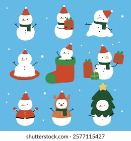 Collection of cute snowman characters