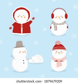 Collection of cute snowman in winter this year. Christmas snowman icons