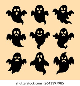 A Collection of Cute and Spooky Ghost Silhouettes for Halloween.